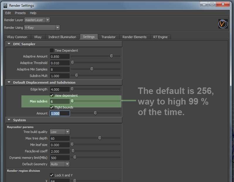 adaptive subdivision vray settings